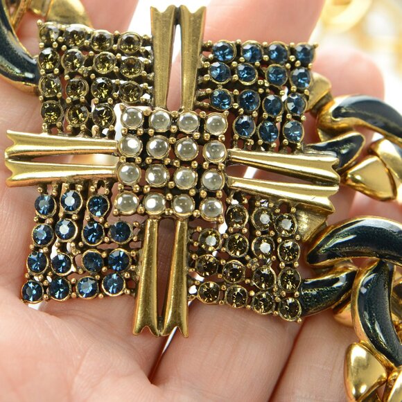 Oscar de la Renta Enamel & Crystal Bold Link Necklace - Picture 3 of 6